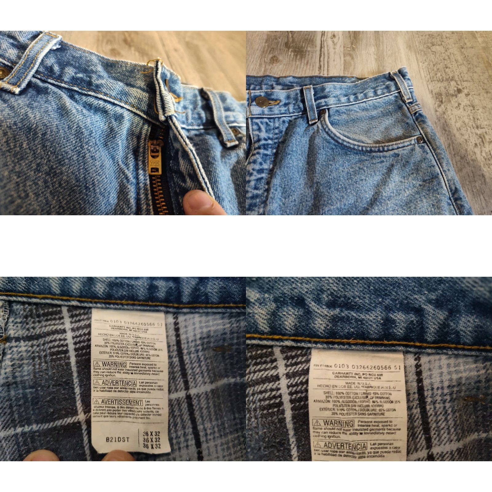 Carhartt VINTAGE Carhartt Jeans Mens 36x32 Flannel Lined Distressed Work Wear USA B21DST Size US 36 / EU 52 - 8 Thumbnail