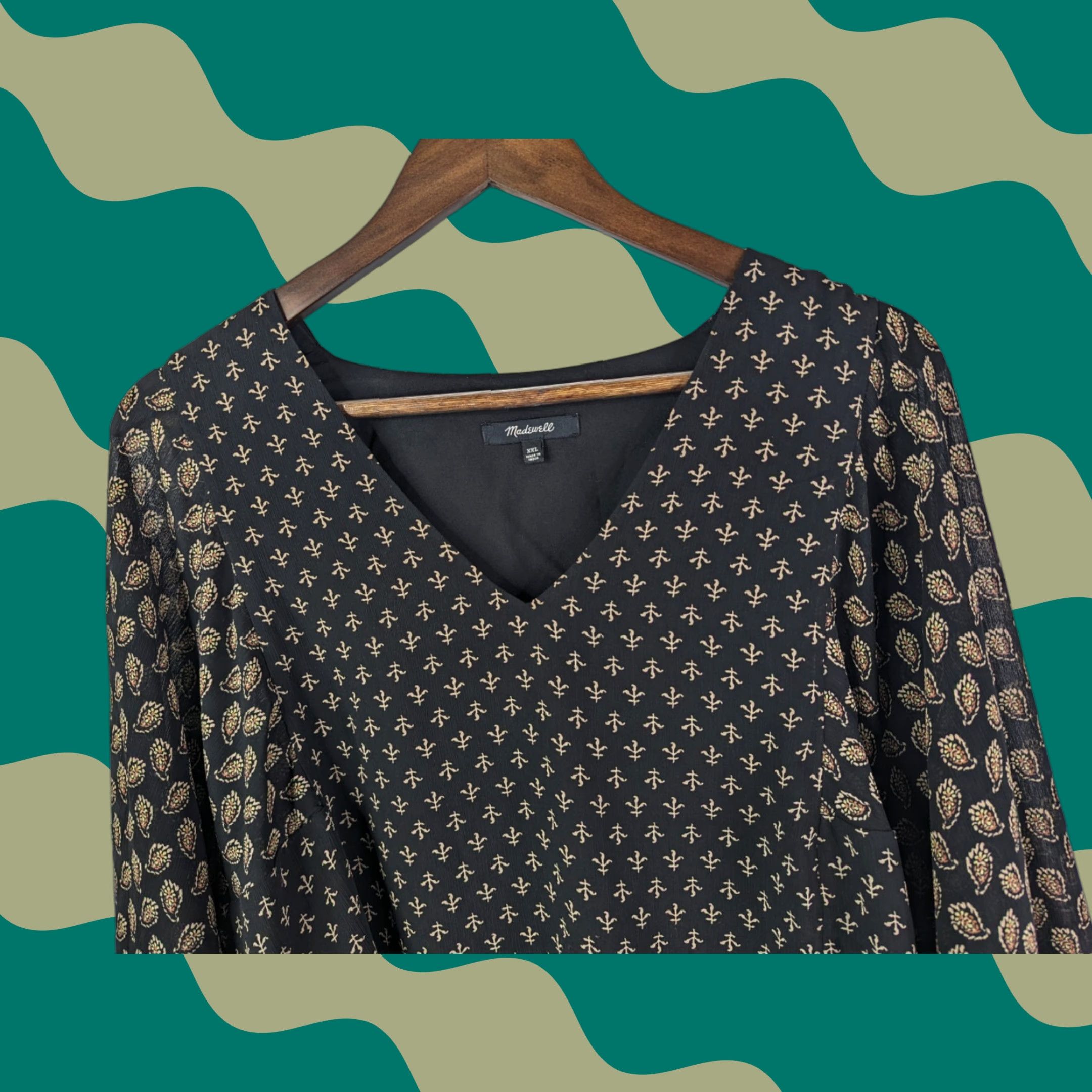 Madewell Madewell Blouse Shirt Women 2XL Plus Black Paisley Mix Brushstroke Top 70s Vibe AD686 Womens Size XXL / US 16-18 / IT 52-54 - 1 Thumbnail