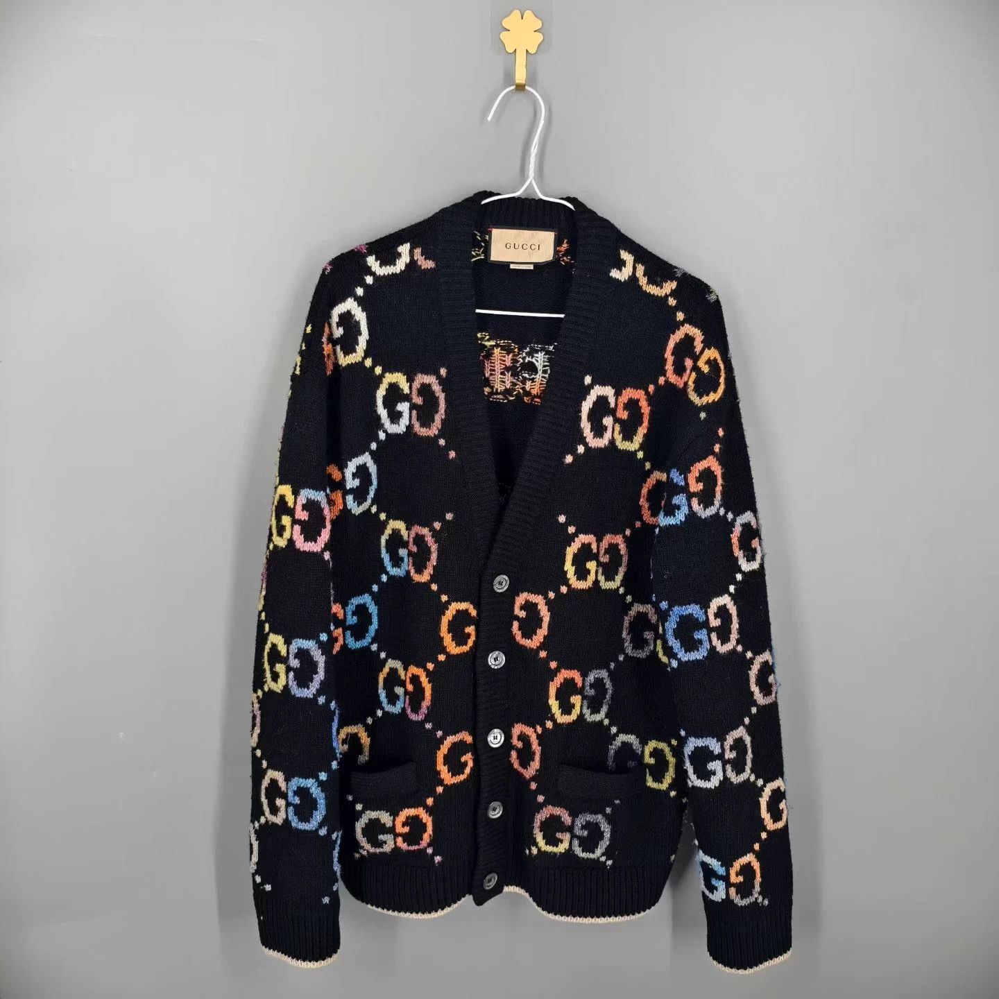 Gucci Gucci Rainbow Double G Wool Cardigan Size US L / EU 52-54 / 3 - 1 Thumbnail