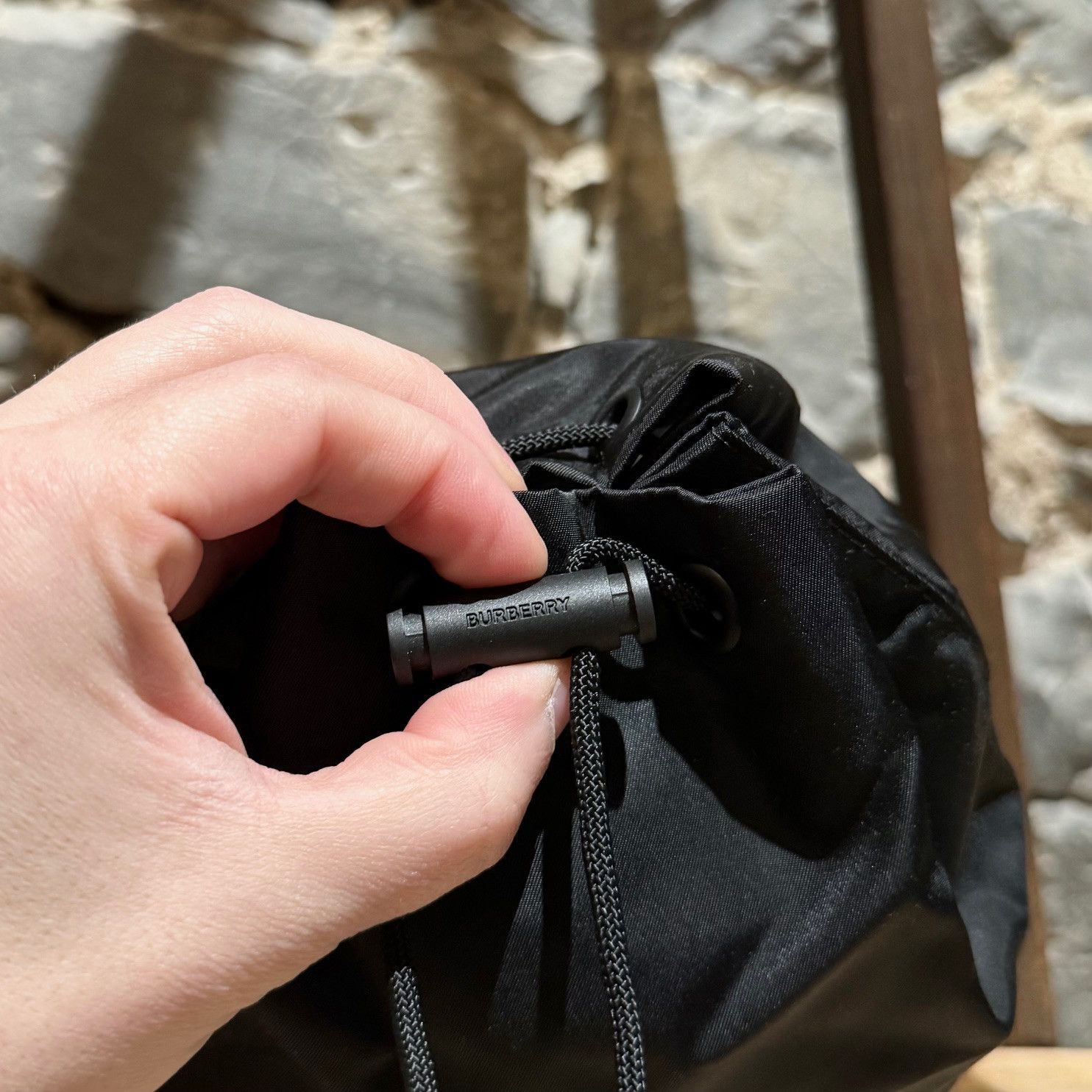 Burberry Burberry Black Nylon Phoebe Drawstring Mini Bucket Pouch Size ONE SIZE - 3 Thumbnail