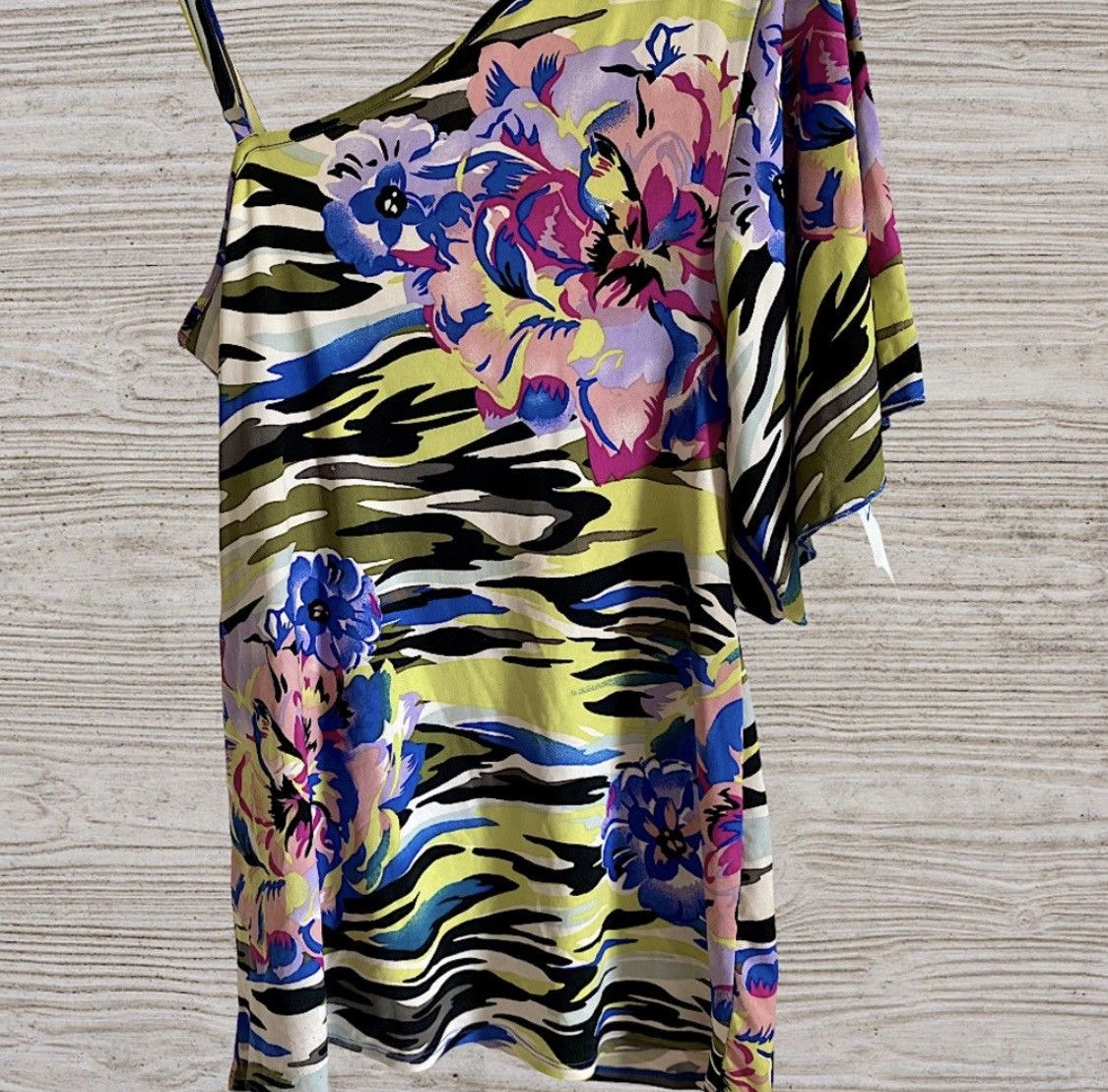 Vintage ONE SHOULDER FLORAL CAMO UNIVERSAL MINI DRESS OR TUNIC TOP Size M / US 6-8 / IT 42-44 - 8 Thumbnail
