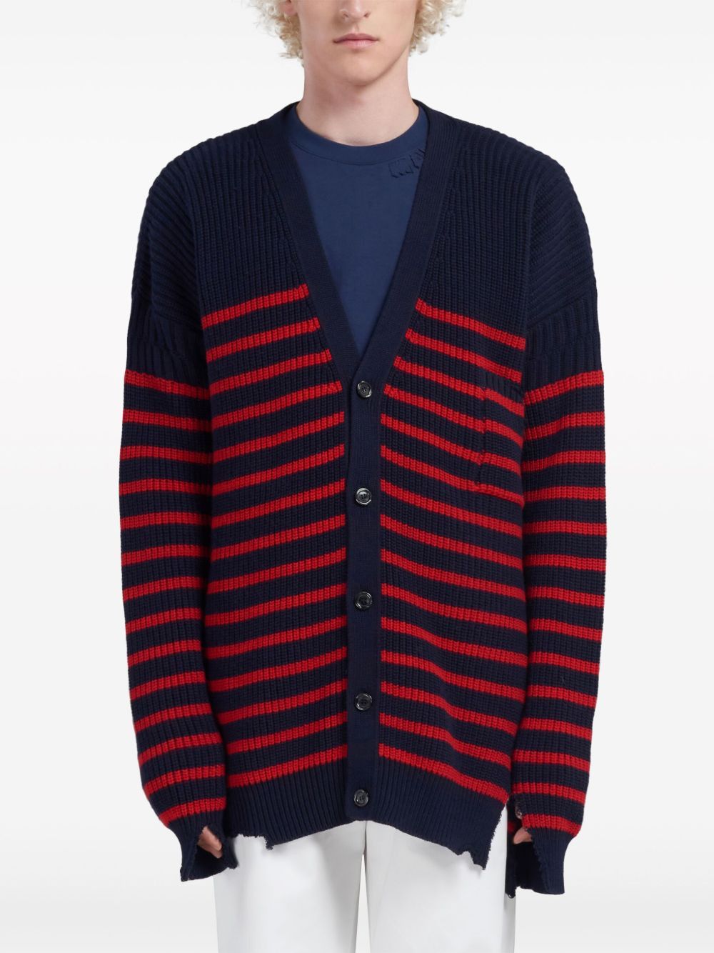 Marni o1w1db10125 Striped V-Neck Cardigan in Red/Black Size US XL / EU 56 / 4 - 4 Thumbnail