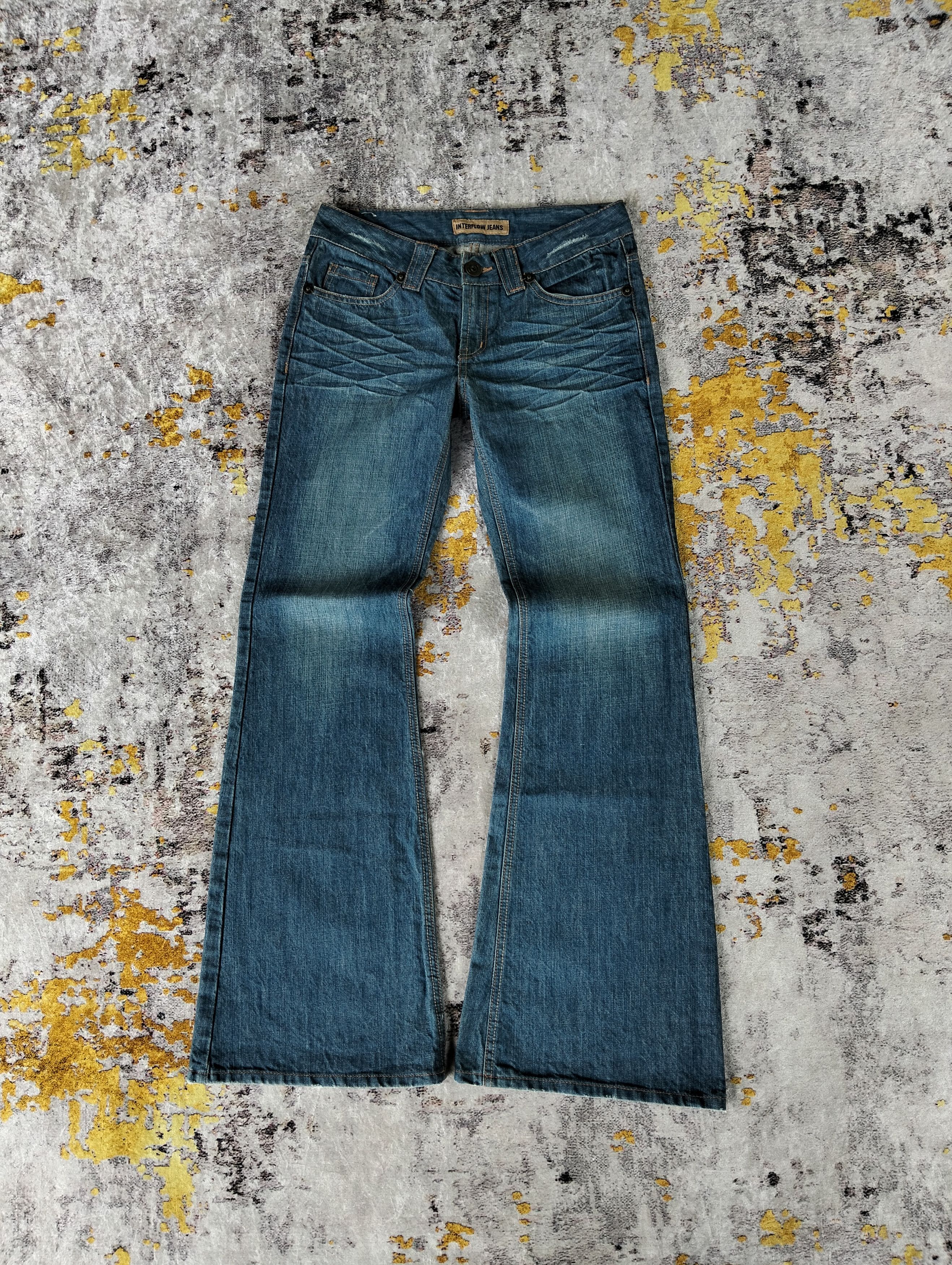 Interflow Jeans Whisker Flared Bell Bottom Low Rise Denim