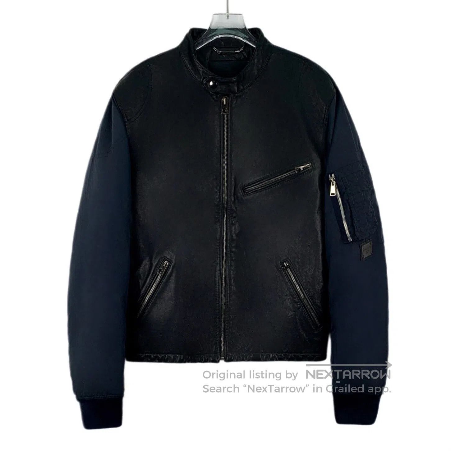 Dolce & Gabbana Dolce Gabbana Dark Blue Leather Zip Up Patch Round Neck Lo Size US M / EU 48-50 / 2 - 1 Thumbnail