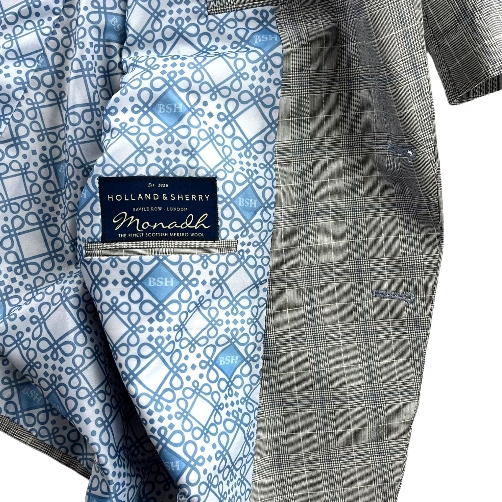 Vintage NEW Tom James x Holland & Sherry Gray Windowpane Plaid Suit 50 S 50x26 Wool Merino Wool Notch Lapel 2 Piece Men Suit Mens Regular Vintage No N/A Size 50R - 3 Thumbnail