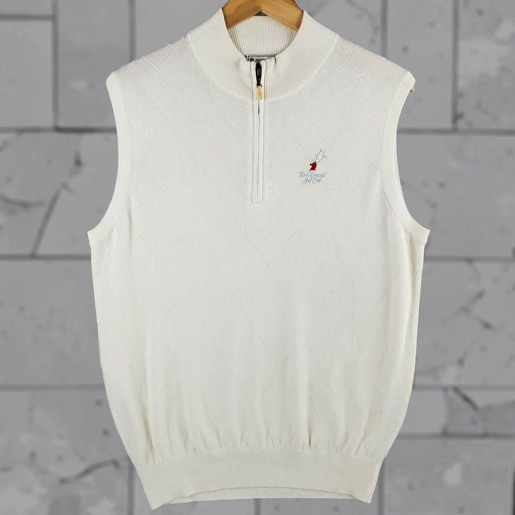 Peter Millar VINTAGE Rare Peter Millar Loch Lomond Golf Club Silk/Cotton/Cashmere Diamond Woven 1/4 Zip Sweater Vest Size US S / EU 44-46 / 1 - 1 Thumbnail