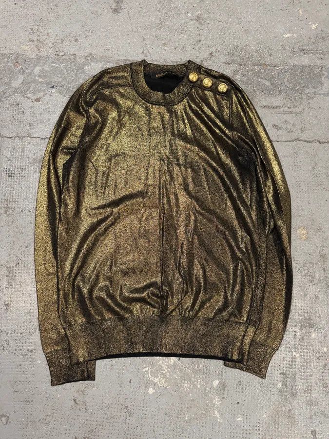 Balmain × Designer × Vintage AW2015 Balmain Golden Buttons Shiny Sweater Size S / US 4 / IT 40 - 1 Thumbnail