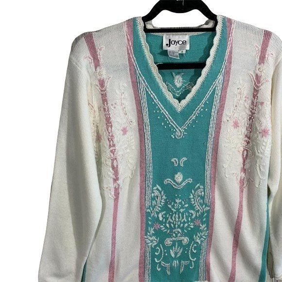 Vintage Vintage Joyce Pastel Floral Embroidered Grandmacore Sweater Size S / US 4 / IT 40 - 3 Thumbnail
