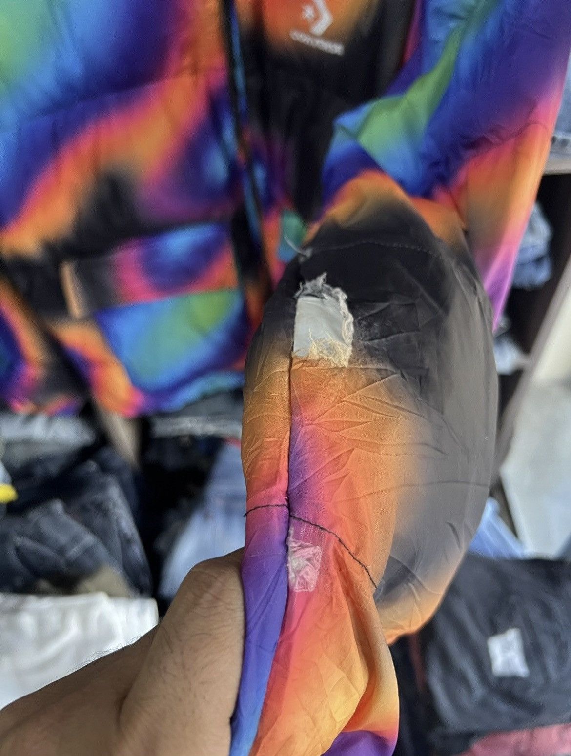 🔥Rare Distressed Converse Multicolor Puffer Jacket