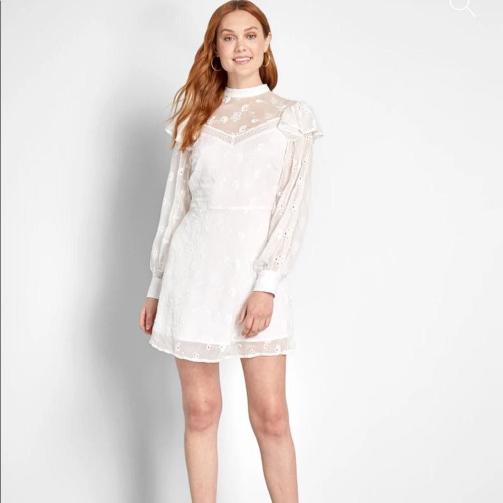 Designer White Lace Seeing Eye To Eyelet Long Sleeve Dress Size S / US 4 / IT 40 - 1 Thumbnail