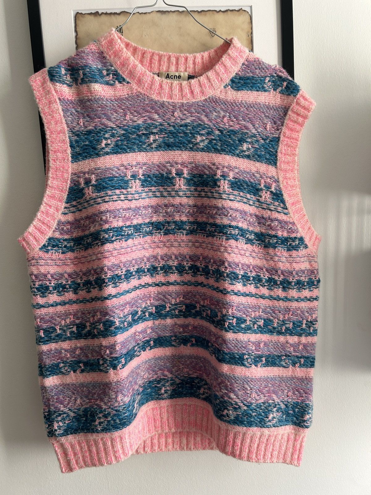 image of Acne Studios Pink/blue Mohair Vest, Men's (Size Large)