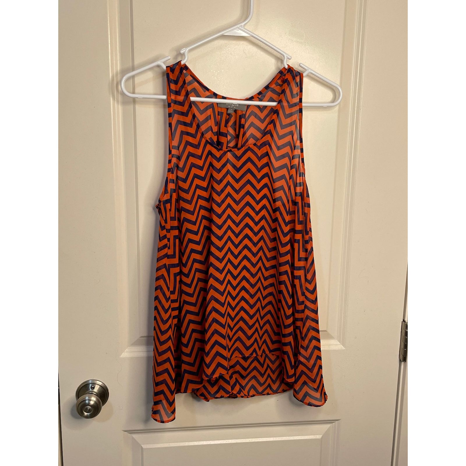 Other Umgee orange with navy blue chevron sheer blouse size small Size S / US 4 / IT 40 - 1 Thumbnail