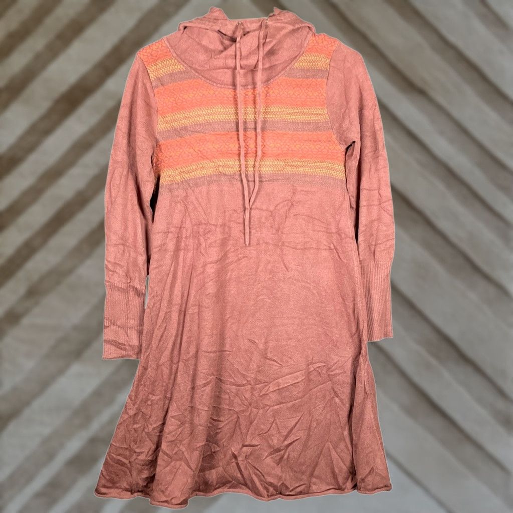 Prana VINTAGE PrAna Womens Sweater Dress Hooded Fair Isle Cotton Blend Small Terracotta CoCo Winter Casual Womens Size S / US 4 / IT 40 - 1 Thumbnail
