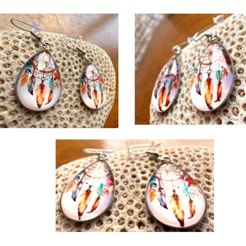 Handmade Native American Dreamcatcher Earrings New Teardrop Feathers Size ONE SIZE - 4 Thumbnail