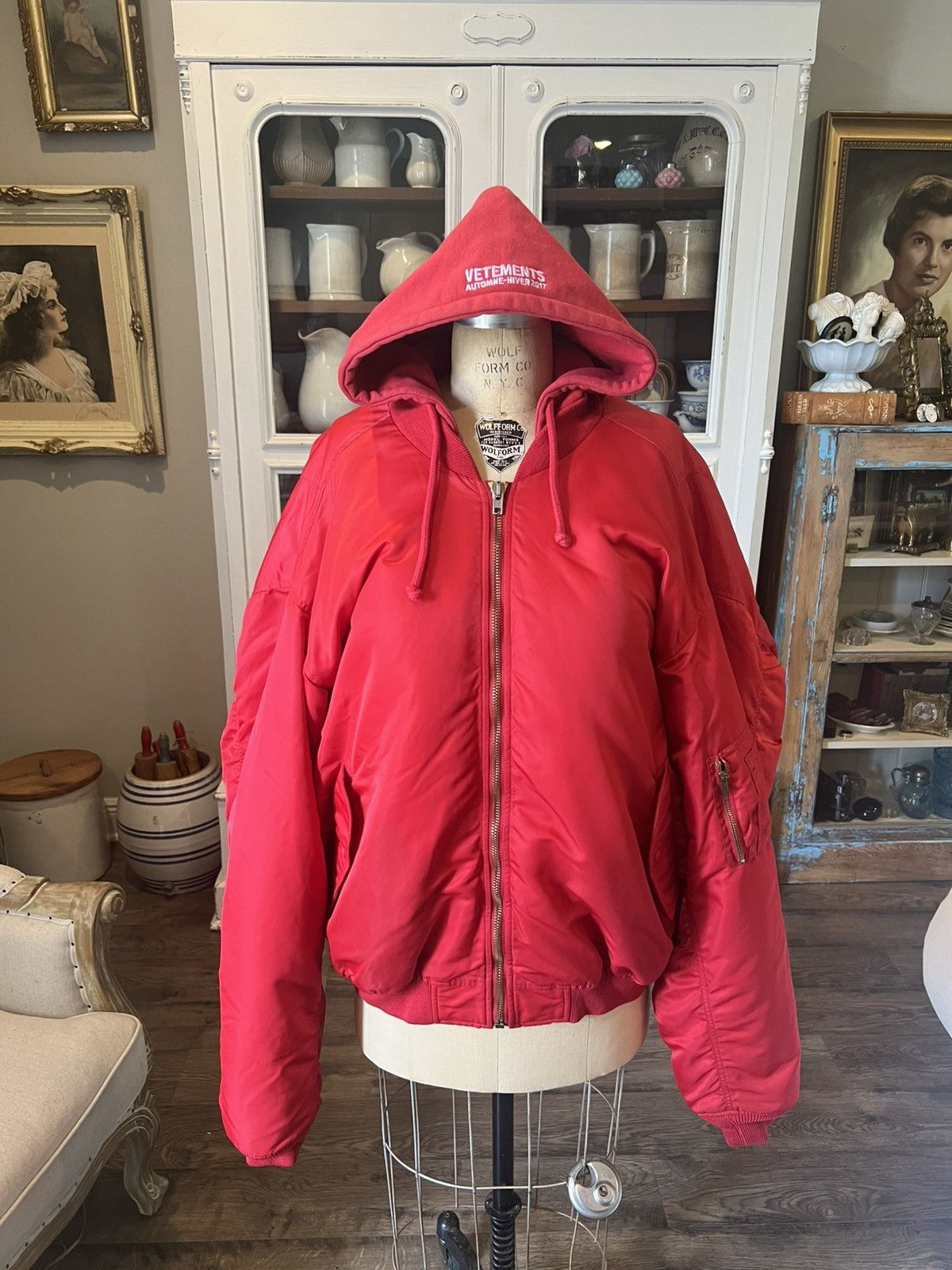 Vetements AW16 Red Runway Hooded Bomber Jacket