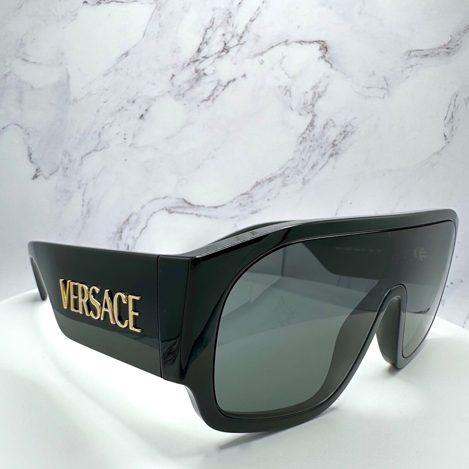 Versace New VERSACE Sunglasses Black Aviator Wrap Shield Runway Gold Size ONE SIZE - 10 Thumbnail