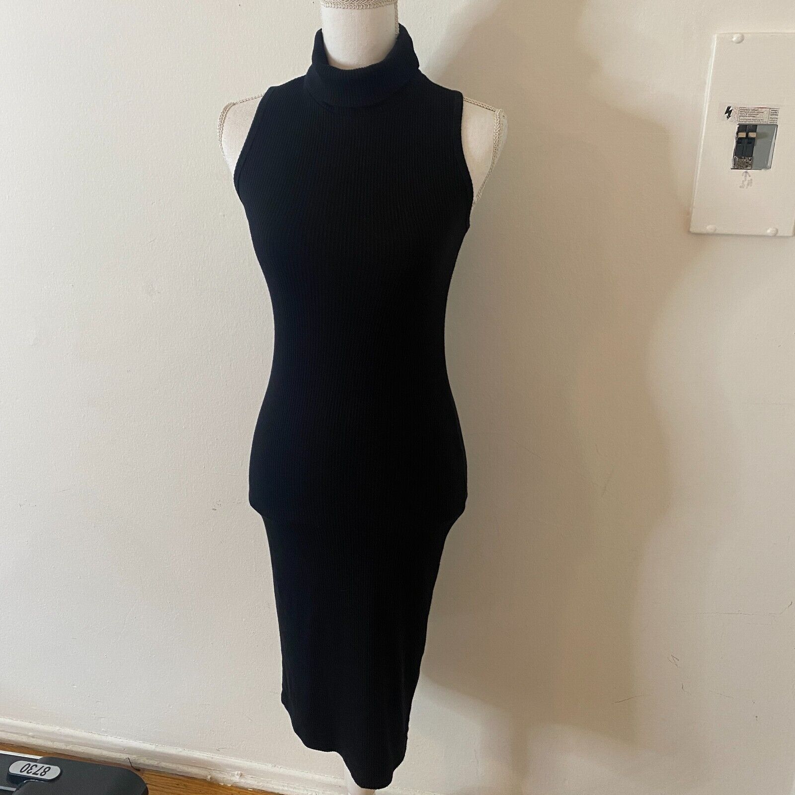 Other Black Mock Neck Ribbed Bodycon Sleeveless Cut Out Dress S Size S / US 4 / IT 40 - 1 Thumbnail