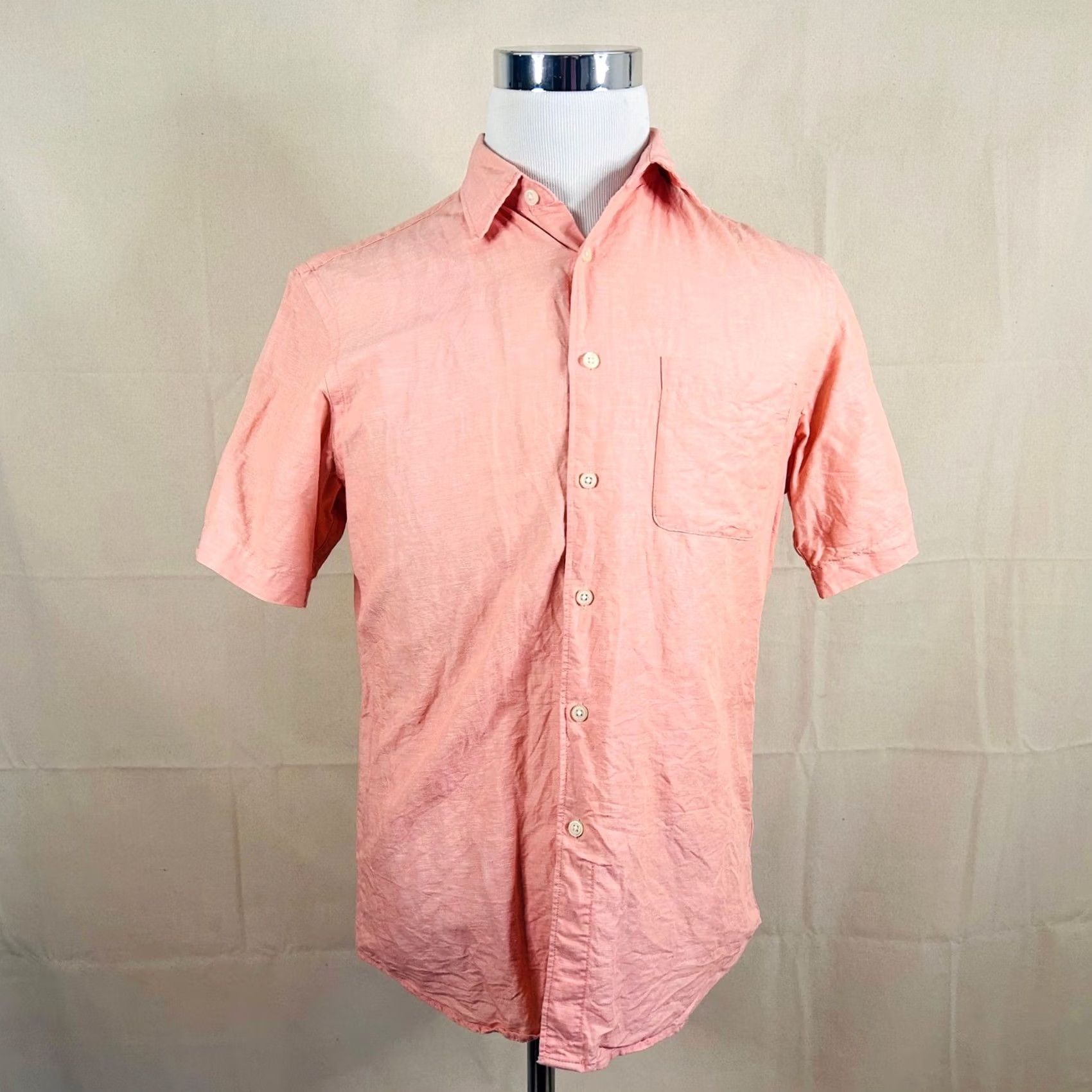 Uniqlo Uniqlo Mens Small Regular Fit Peach Solid Linen Cotton Blend Button Front Shirt Size US S / EU 44-46 / 1 - 2 Thumbnail