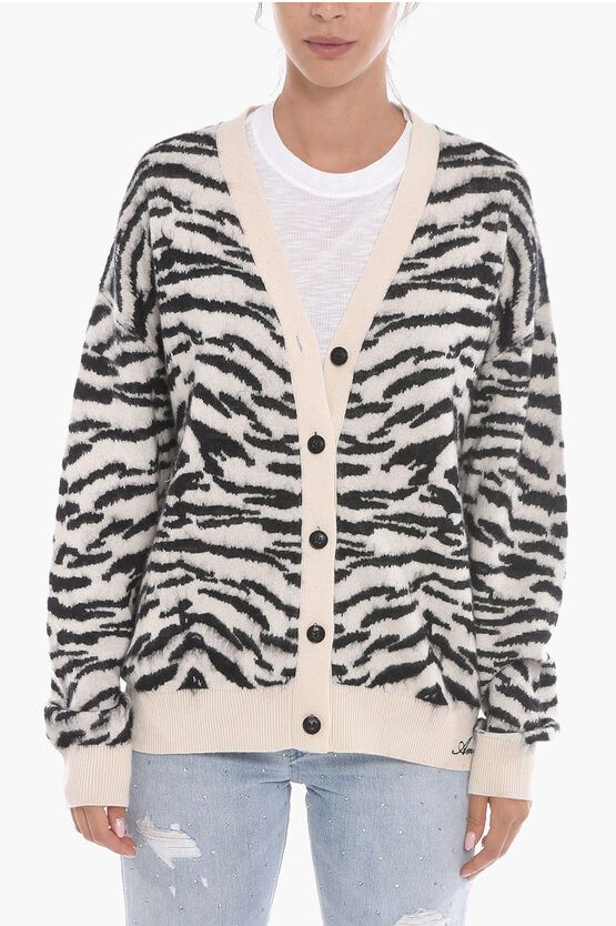 image of Amiri Animal Patterned Cashmere Blend Cardigan in Black/White, Women's (Size Small)