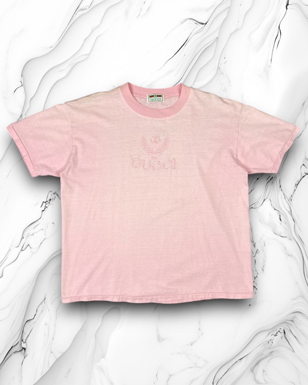 Vintage Vintage 90s Gucci Italy Emroidered Logo Pink Bootleg Tee Size US M / EU 48-50 / 2 - 1 Thumbnail