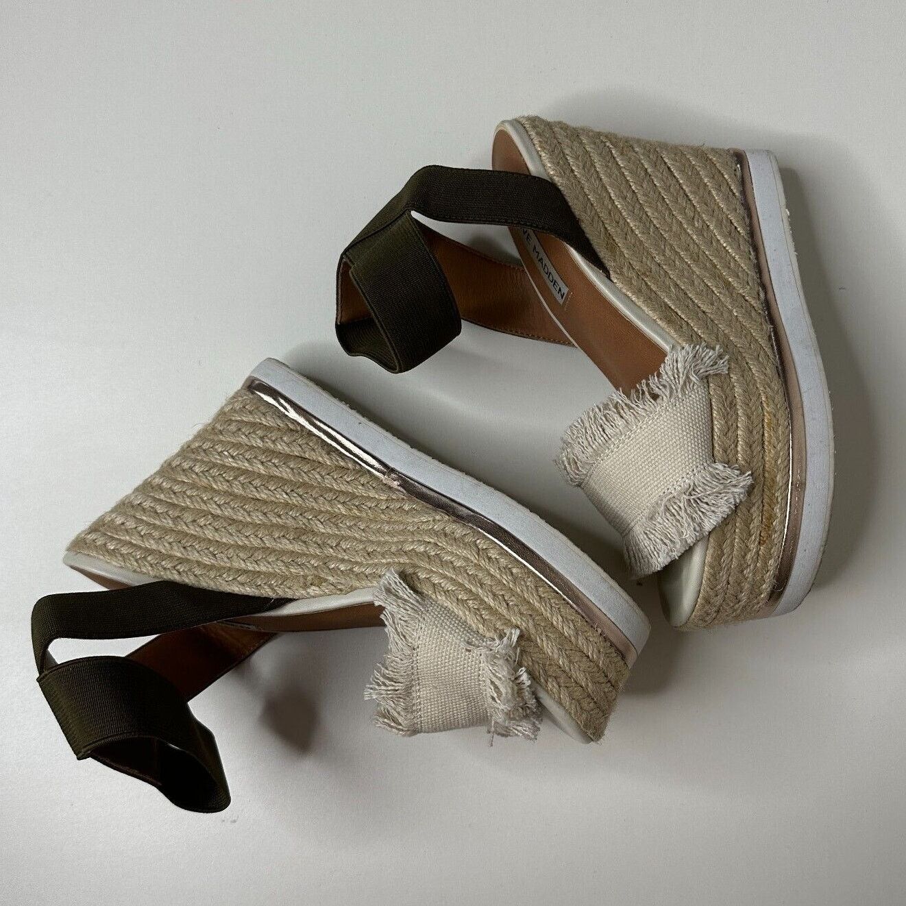 Steve Madden Steve Madden Wedge Beige Canvas Green Ankle Espadrilles 5.5 Size US 5.5 / IT 35.5 - 9 Thumbnail
