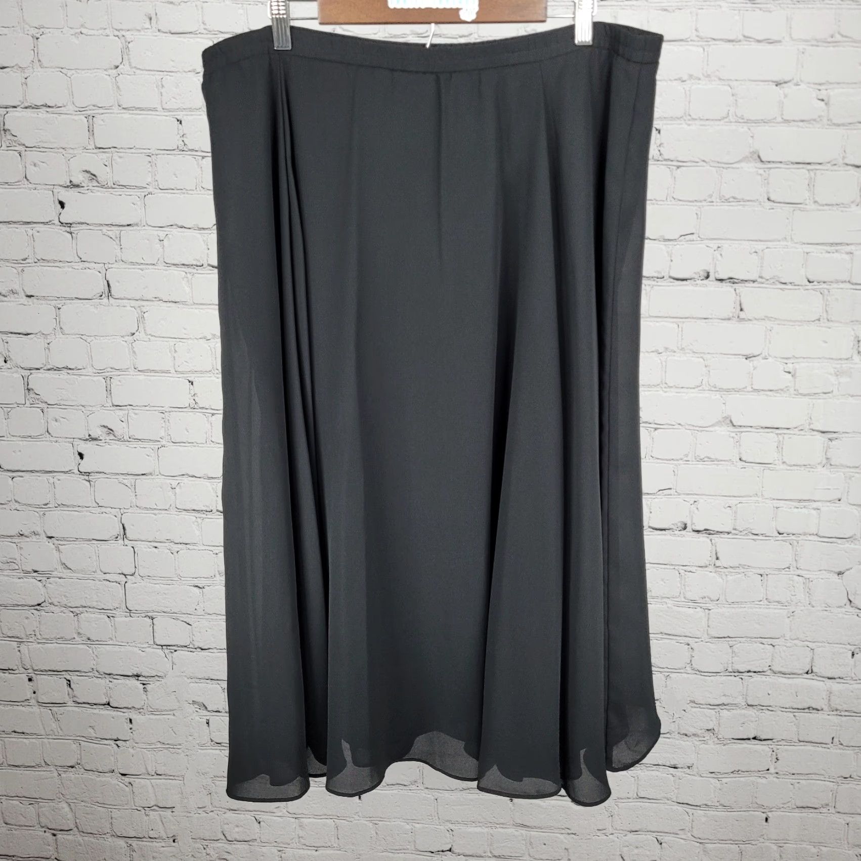 Vintage VTG Stenay Black Chiffon Lightweight Lined Pull On A-Line Midi Skirt USA 12 Size 34" / US 12 / IT 48 - 2 Thumbnail