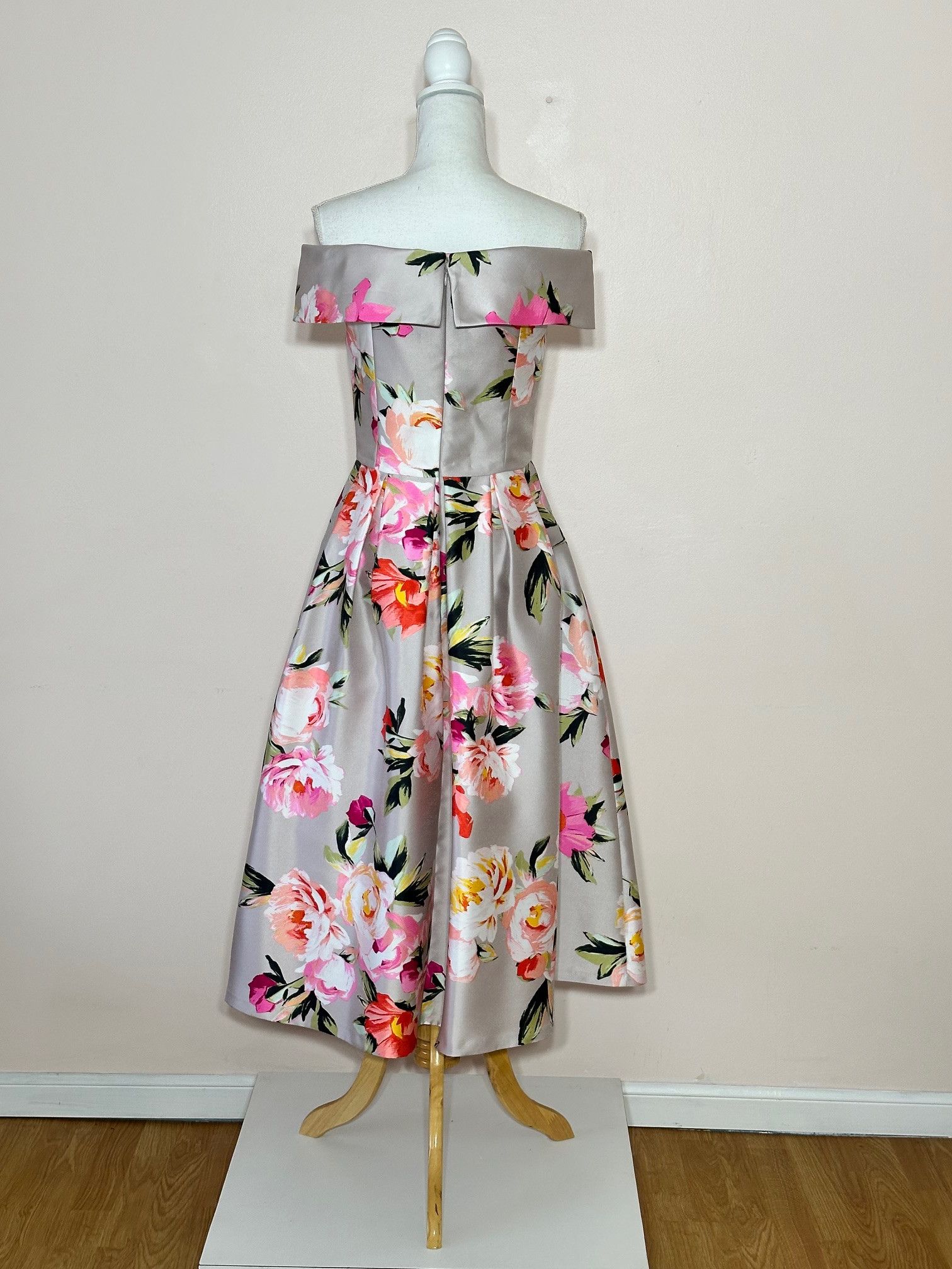Vintage Eliza J Beige/Pink Floral Print Bell Dress Size 4 Size S / US 4 / IT 40 - 3 Thumbnail