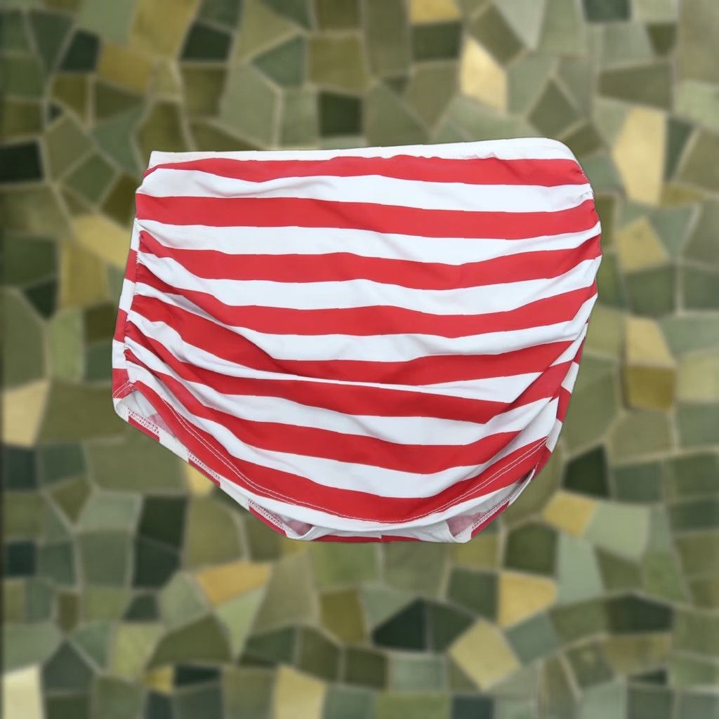 Vintage VINTAGE 70s red and white striped ruched bikini swimsuit bottoms High-Waisted 12 Women Size 34" / US 12 / IT 48 - 1 Thumbnail