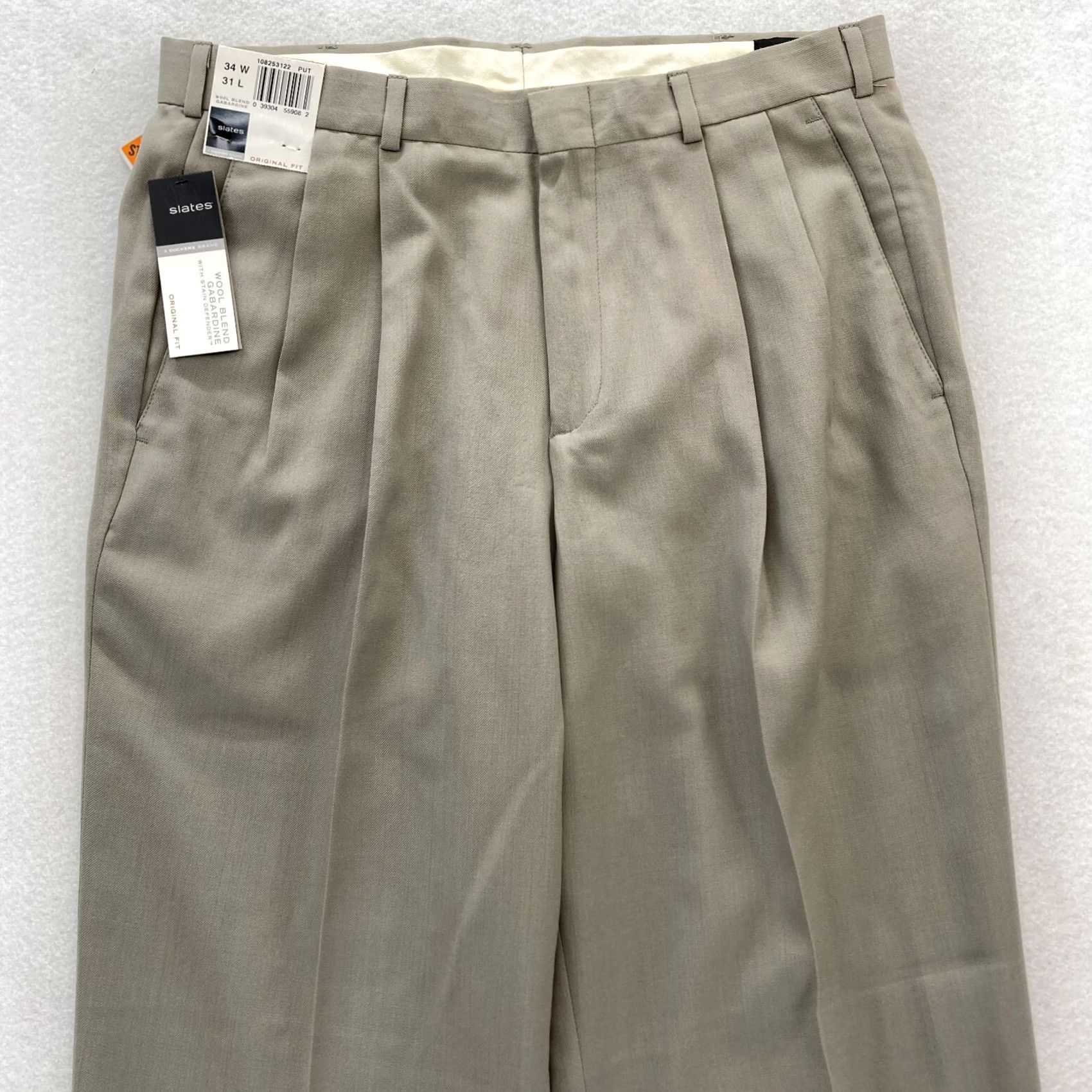 Dockers DOCKERS Slates Dress Pants Mens 34x31 Gray Wool Blend Gabardine Pleated Dress Pants Size US 34 / EU 50 - 2 Thumbnail
