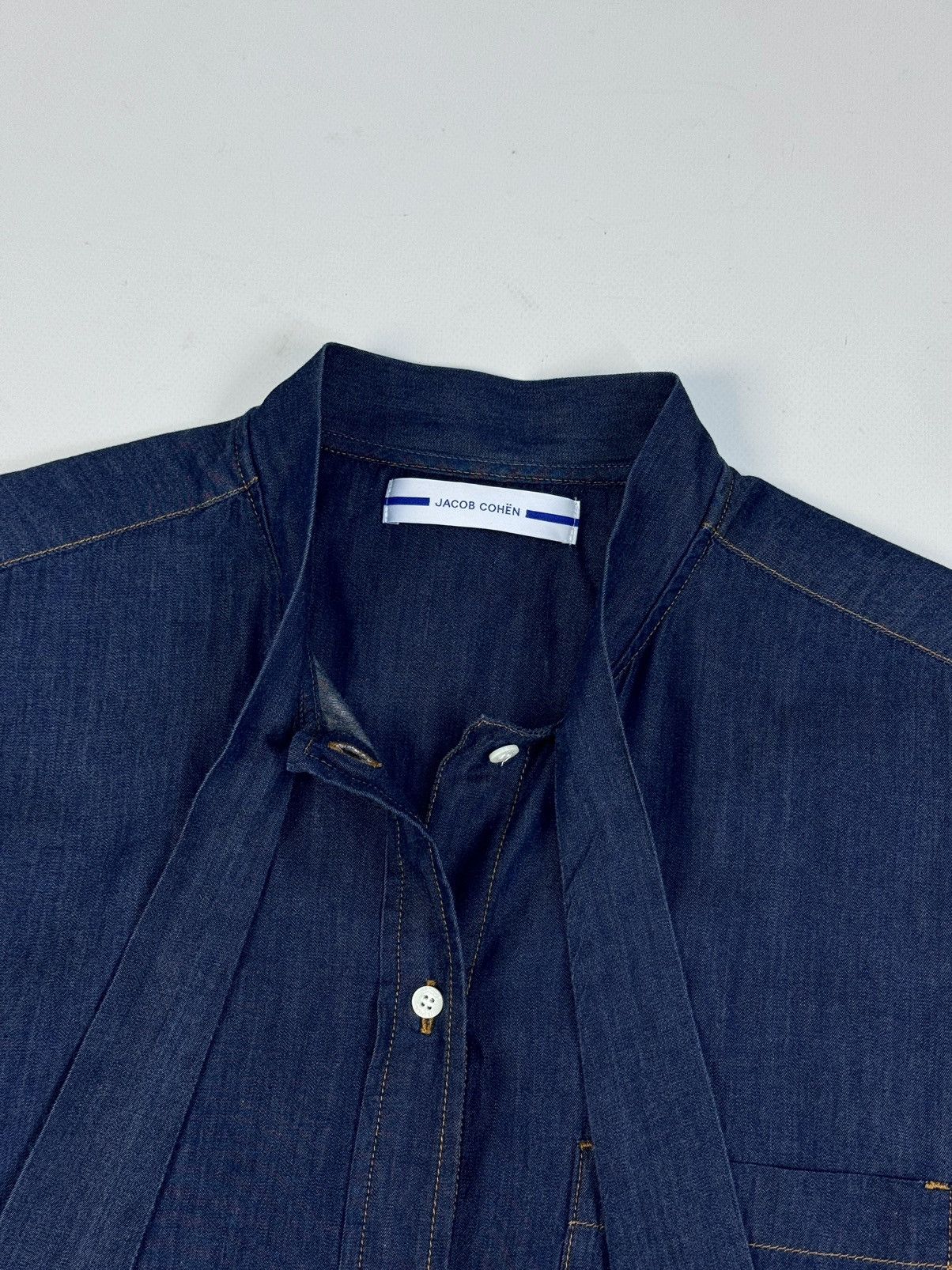 Designer × Jacob Cohen JACOB COHEN Jeans Denim Blue Bow Tie Ascot Collar Shirt Size L / US 10 / IT 46 - 7 Thumbnail