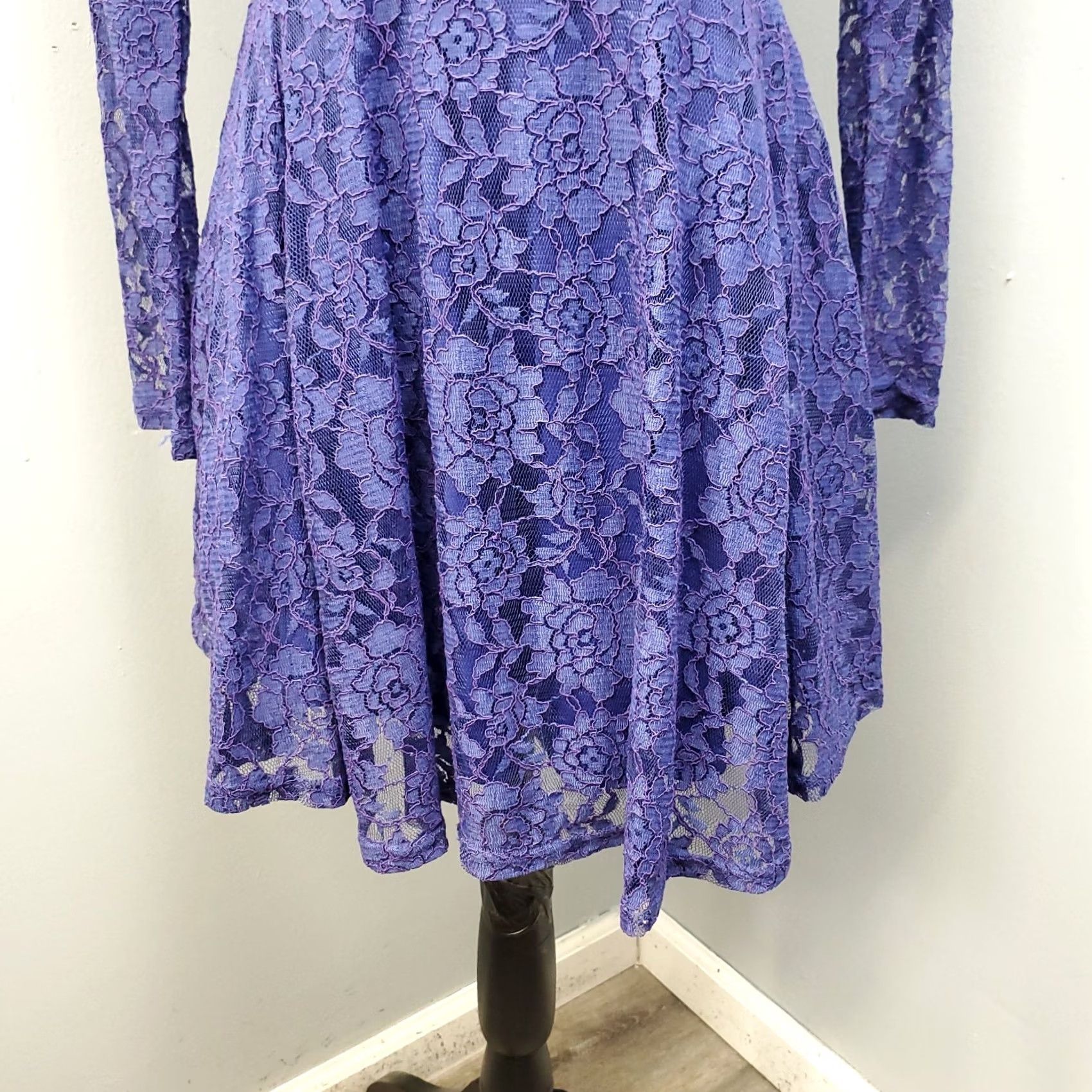 Vintage Altar'd State Dress Womens M Purple Fit Flare Women Lace Overlay Floral Back Zip Size M / US 6-8 / IT 42-44 - 4 Thumbnail