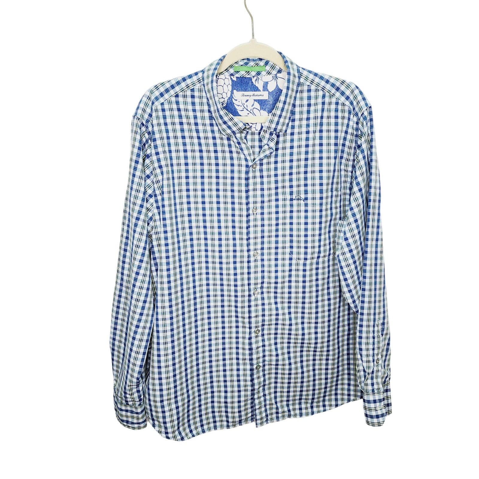 Tommy Bahama Tommy Bahama Nylon Button Front Blue Plaid Shirt Size Size US XL / EU 56 / 4 - 1 Thumbnail