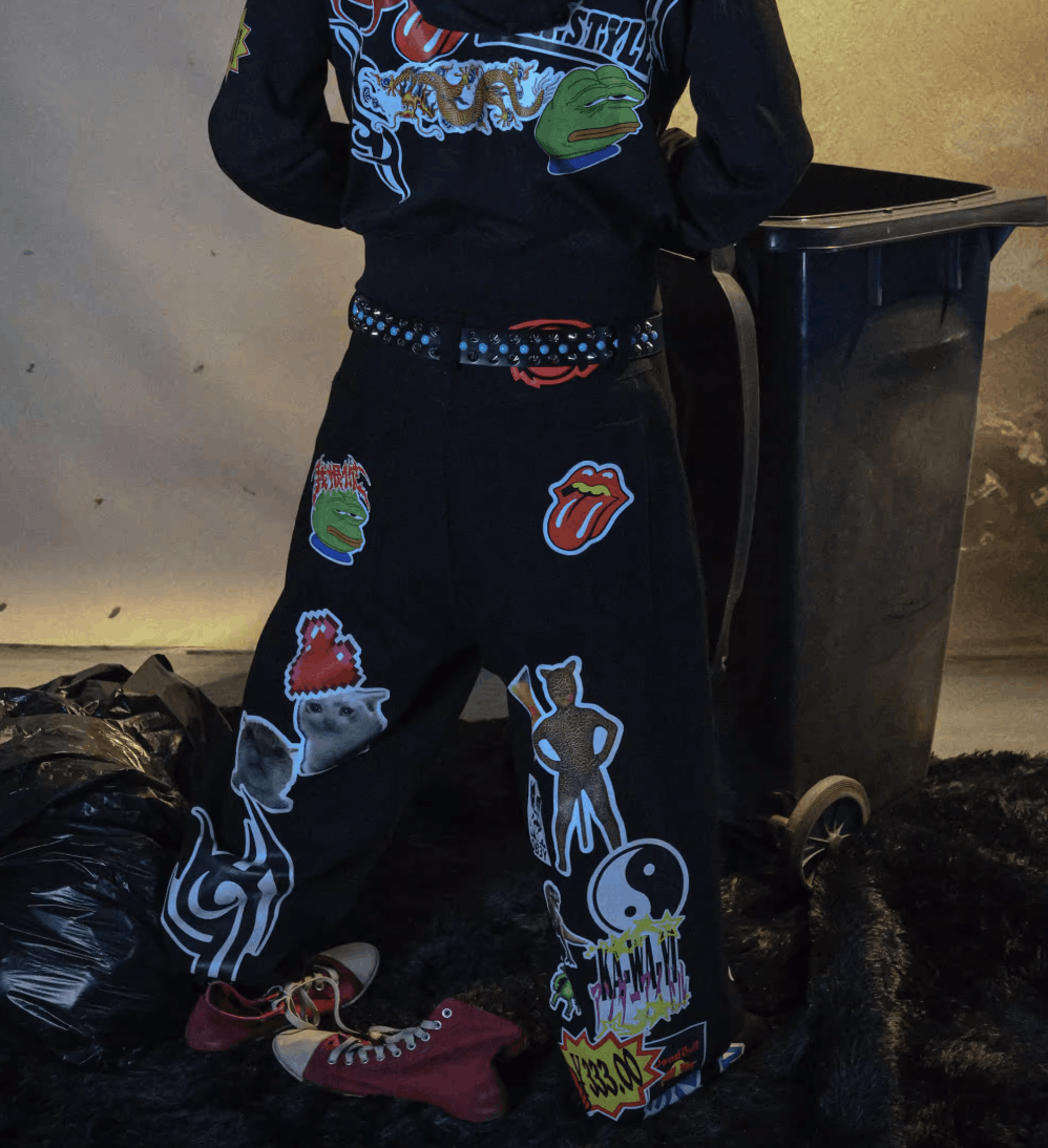 Other Y2K Black Patch Print Straight Baggy Pants Size US 34 / EU 50 - 4 Thumbnail