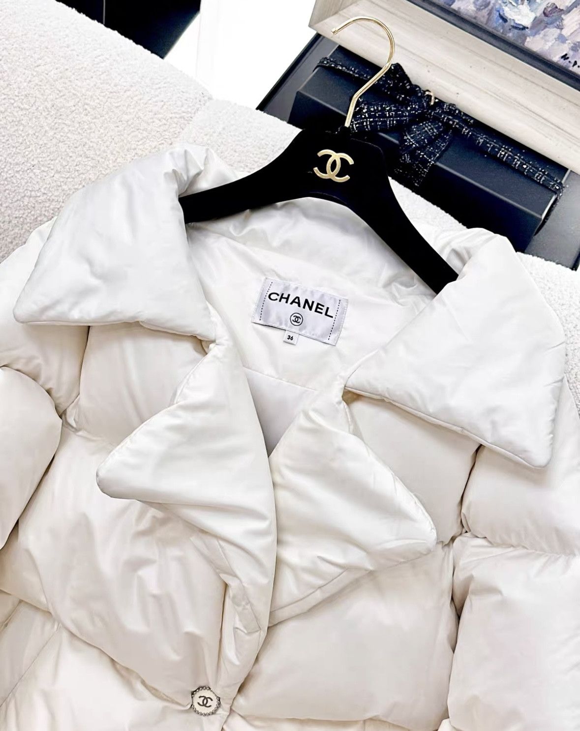 Chanel Chanel White Puffer Jacket with Collar Size XS / US 0-2 / IT 36-38 - 2 Thumbnail