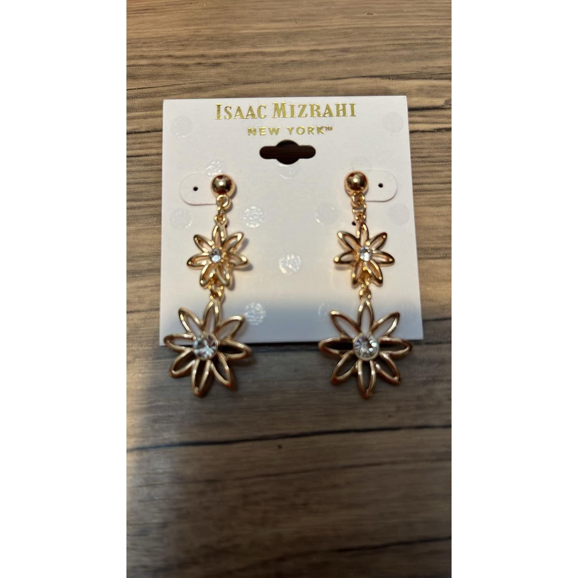 Isaac Mizrahi Issac Mizrahi Gold Flower Rhinestone Dangle Earrings Size ONE SIZE - 1 Thumbnail