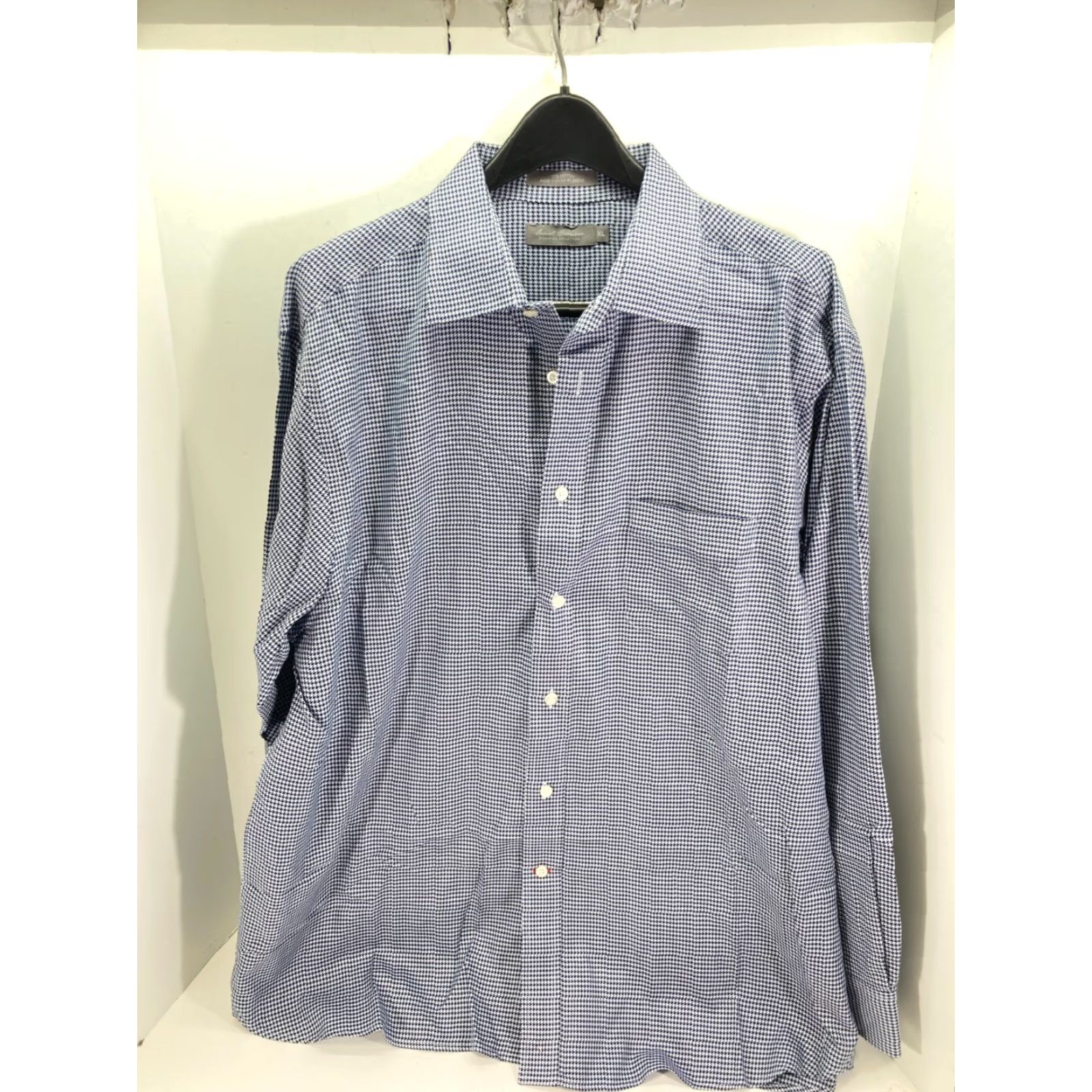 Cremieux Daniel Cremieux Shirt Mens XL Navy Blue White Houndstooth Long Sleeve Button Up Size US XL / EU 56 / 4 - 2 Thumbnail