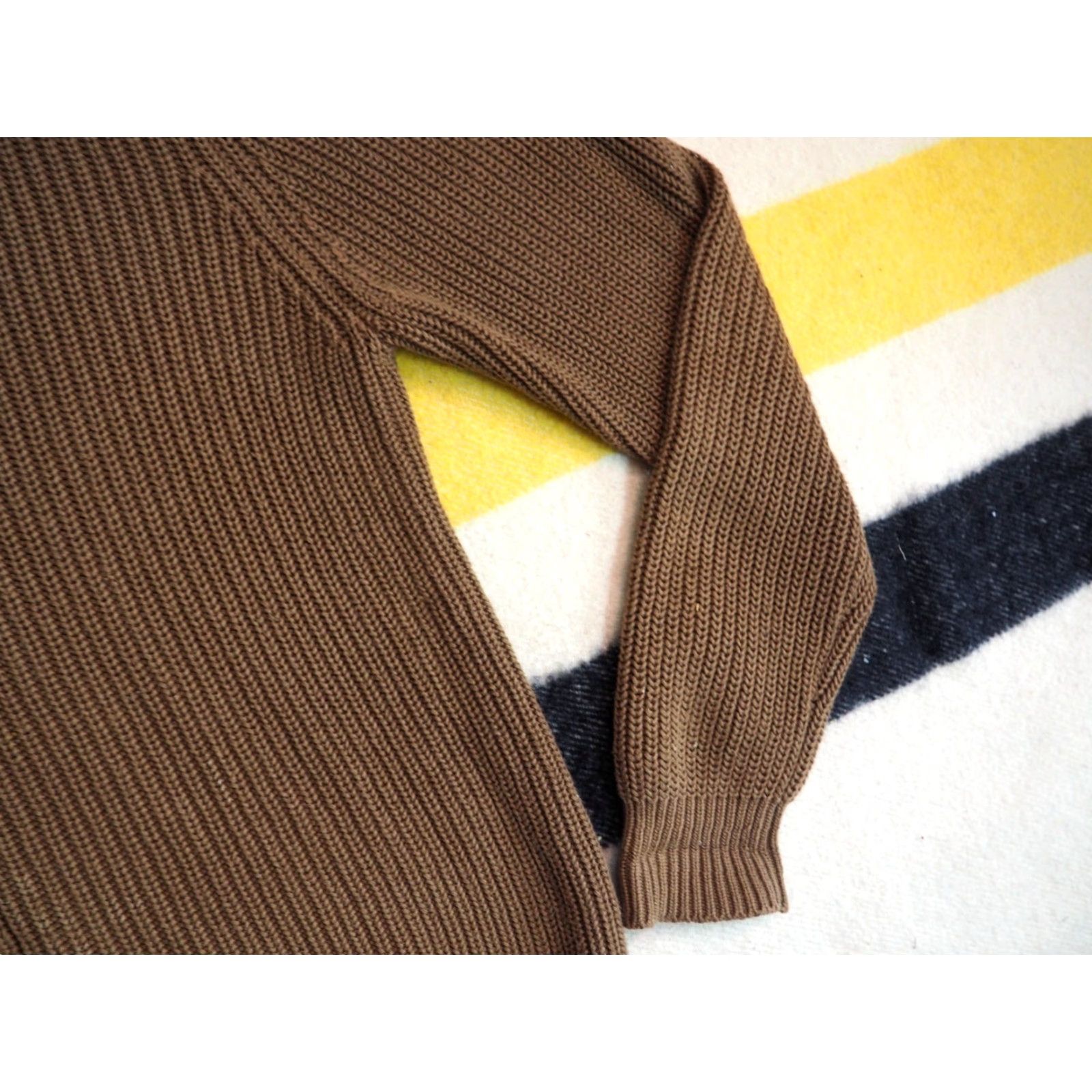 Vintage VINTAGE L.L. Bean Sweater Full Zip Army Brown Full Zip Mens L Brown Cotton Ribbed Knit Crew Neck Army Size US L / EU 52-54 / 3 - 4 Thumbnail