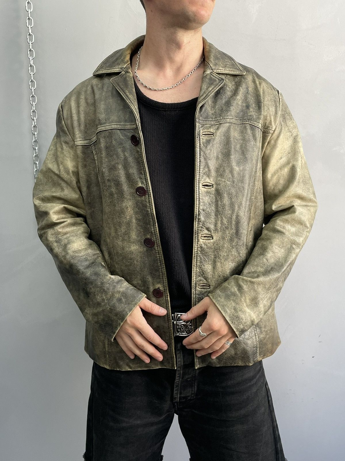 Japanese Brand Hype washed leather acant garde jacket diesel style y2k Size US M / EU 48-50 / 2 - 1 Thumbnail