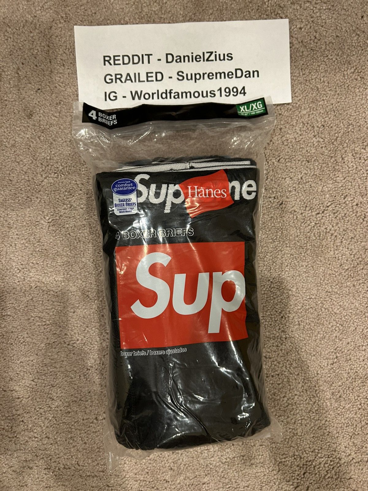 Hanes × Supreme Supreme x Hanes Boxer Briefs (4 Pack) 'Black' Size 42 - 2 Thumbnail