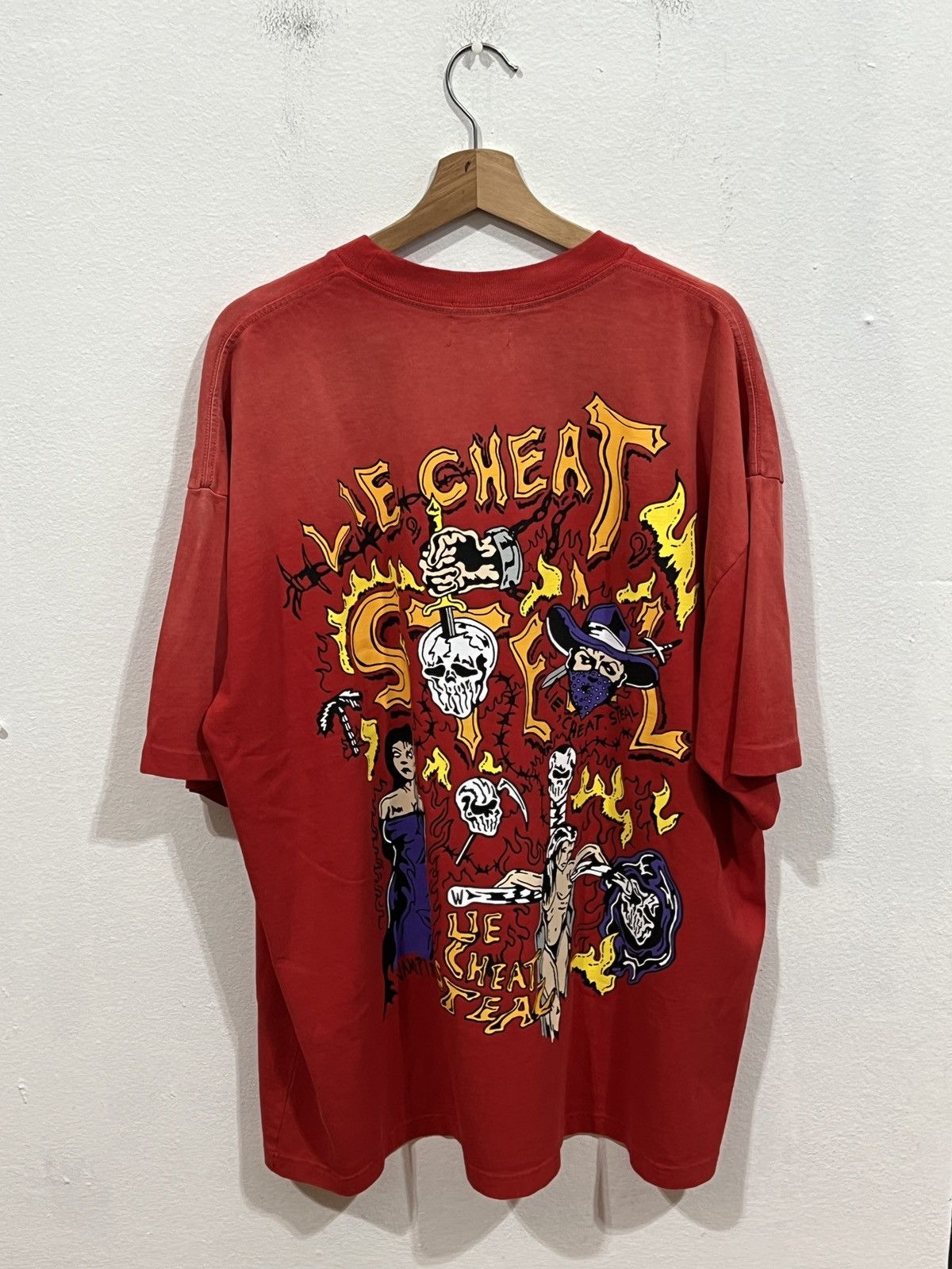 Warren Lotas Warren Lotas Lie Cheat Steal Red Tee Size US XXL / EU 58 / 5 - 5 Thumbnail