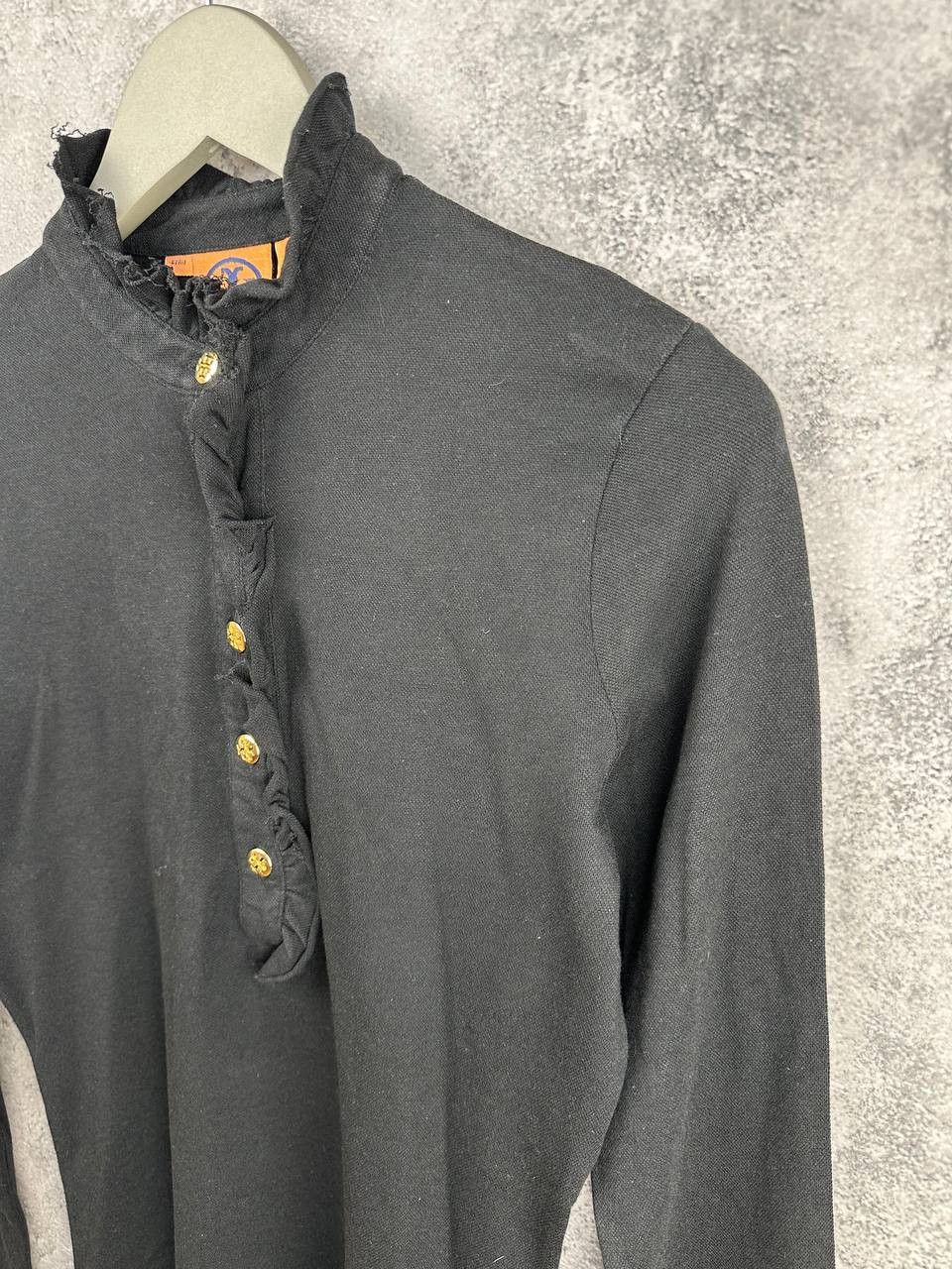 Tory Burch Tory Burch Black Ruffle Trim Henley Long Sleeve Top Size M / US 6-8 / IT 42-44 - 5 Thumbnail