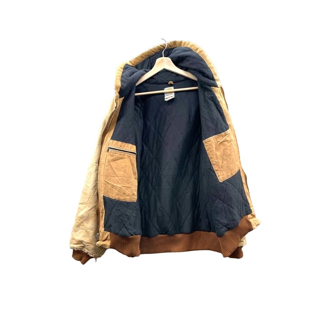 Carhartt × Vintage 90's Carhartt Quilt Lined Light Brown Hooded Workwear Jacket Size US XL / EU 56 / 4 - 3 Thumbnail