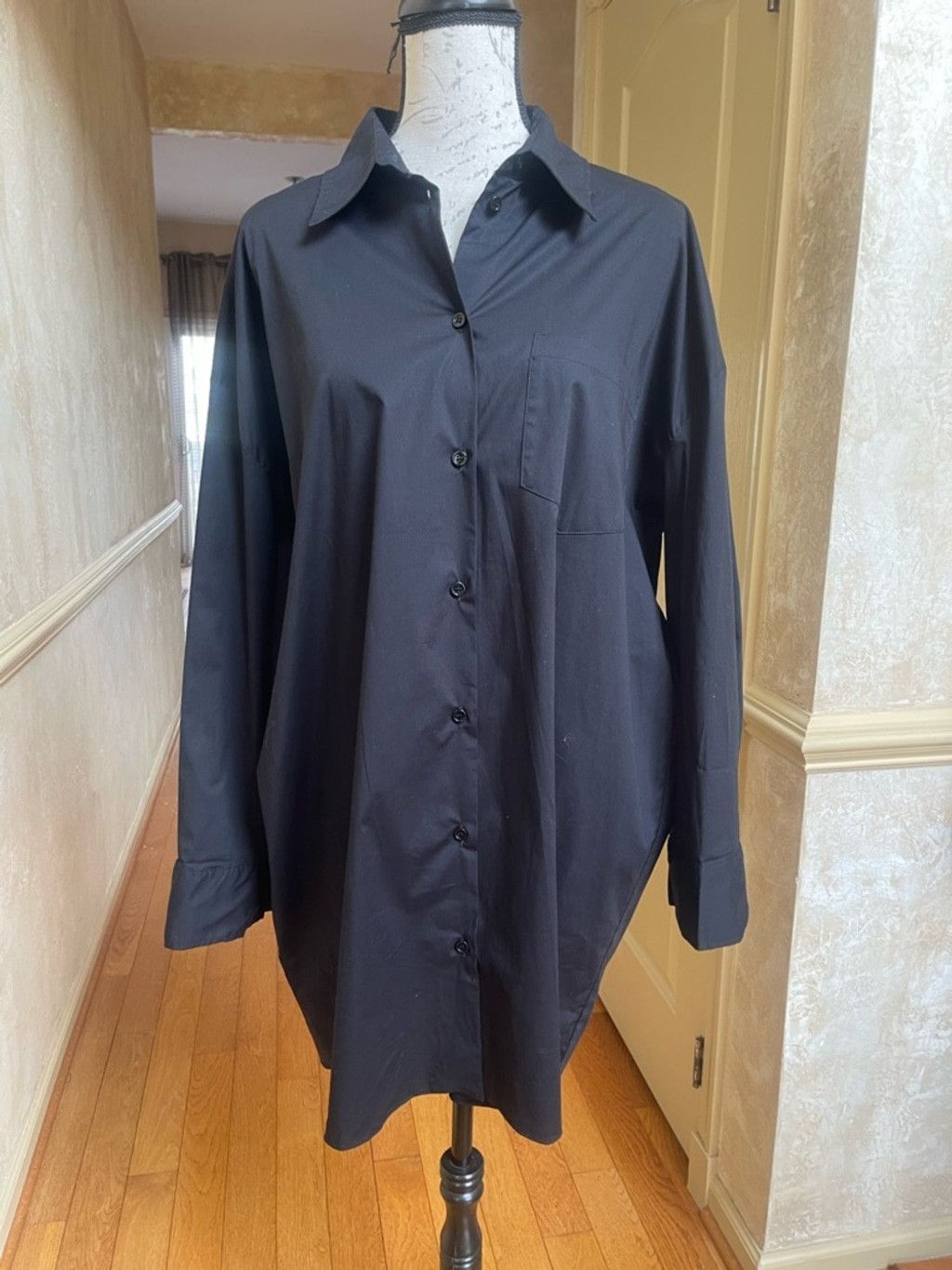 Zara ZARA Black Oversized Poplin Button Down Shirt L Batwing Slv Size L / US 10 / IT 46 - 10 Thumbnail