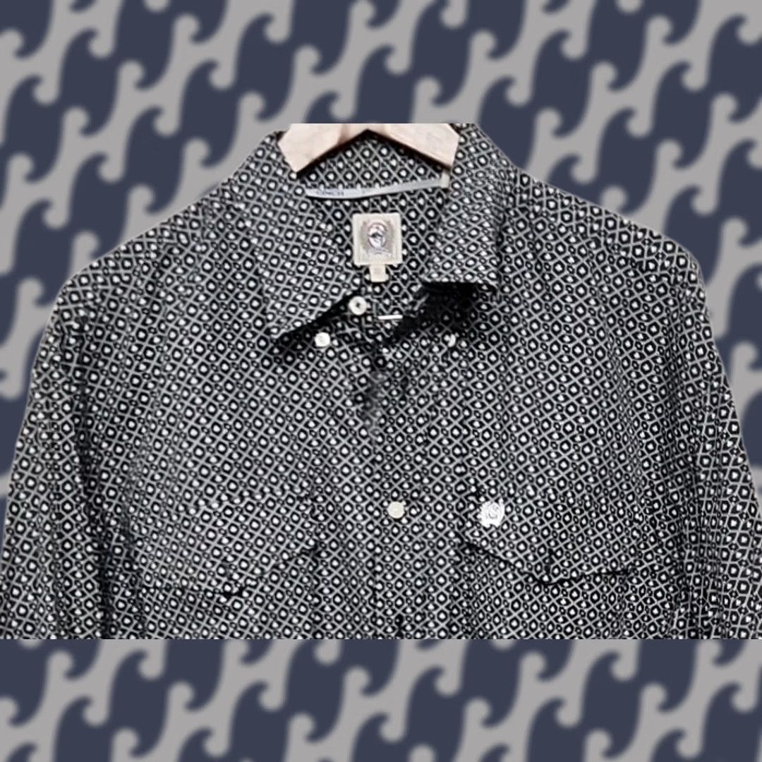 Vintage Cinch XL Men’s Western Button-Down Shirt Black White Geometric Long Sleeve Modern Classic Western Theme Shirt Mens Regular Fit with Pockets Size US XL / EU 56 / 4 - 1 Thumbnail