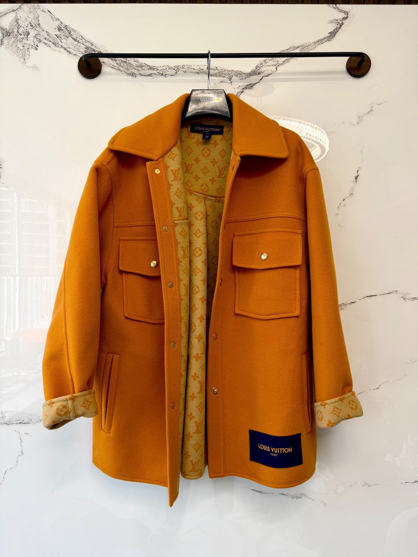 Louis Vuitton louis vuitton orange wool printed coat Size ONE SIZE - 1 Thumbnail