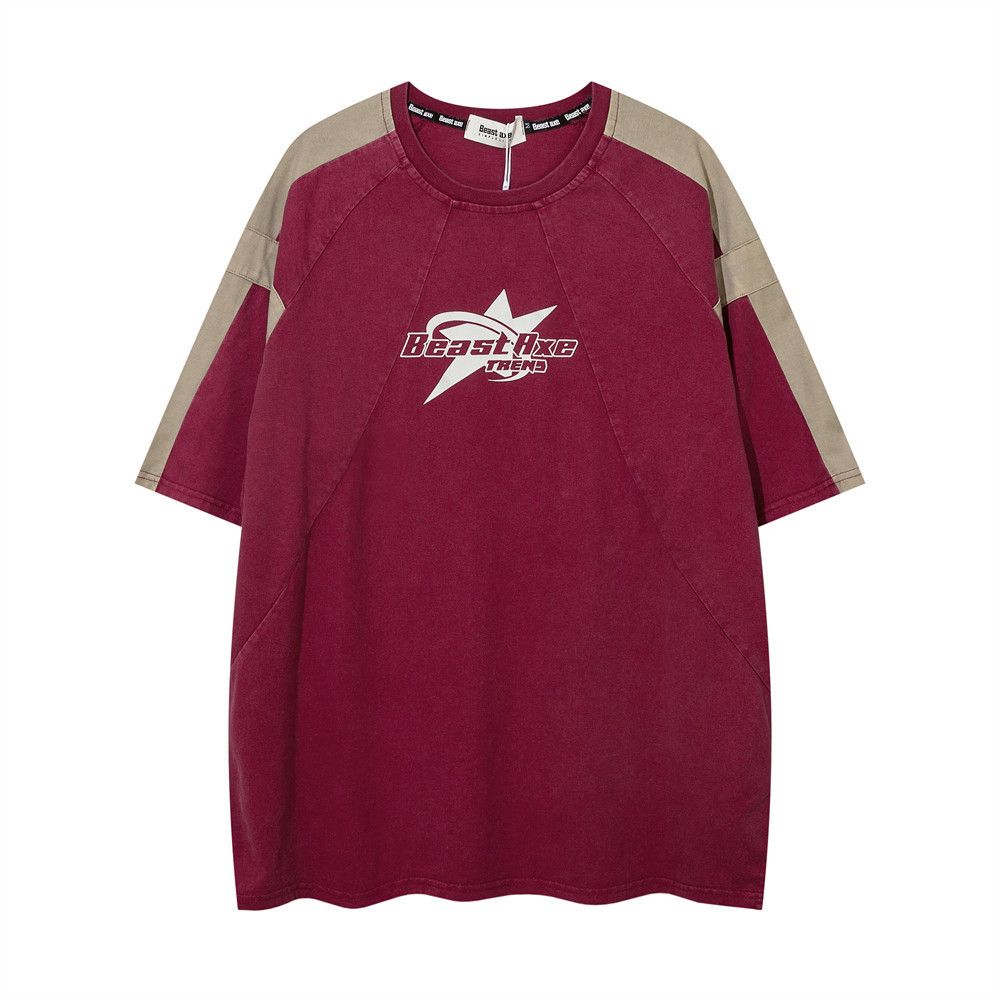 Japanese Brand × Vintage Red retro star washed old stitching loose tee Size US M / EU 48-50 / 2 - 1 Thumbnail