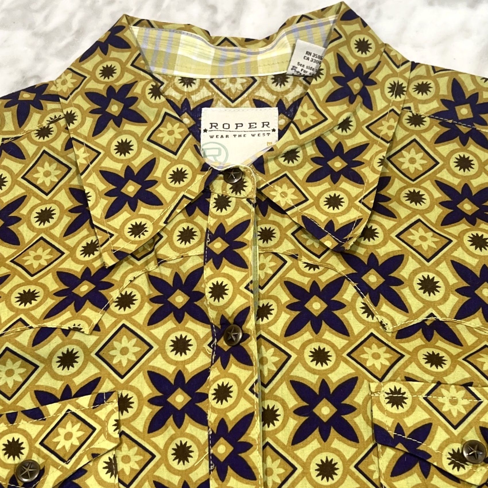 Roper Roper Pearl Snap Shirt Women Large Western Geometric Cowgirl Southwest Diamond Multicolor Button-Up Regular Cotton Shirt Size L / US 10 / IT 46 - 2 Thumbnail