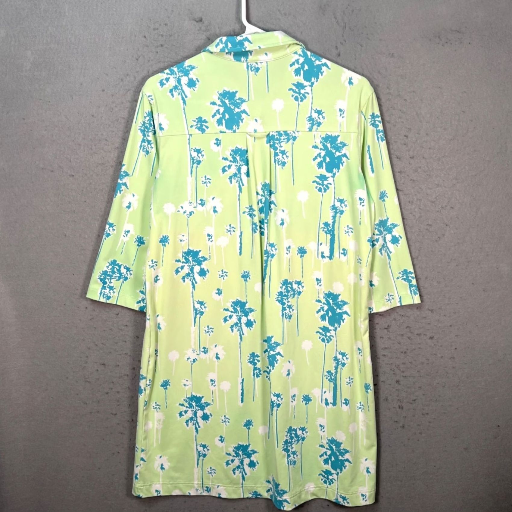 Vintage Persifor Womens Shirt Dress Medium Green Palm Print Tunic Dress Size M / US 6-8 / IT 42-44 - 2 Thumbnail