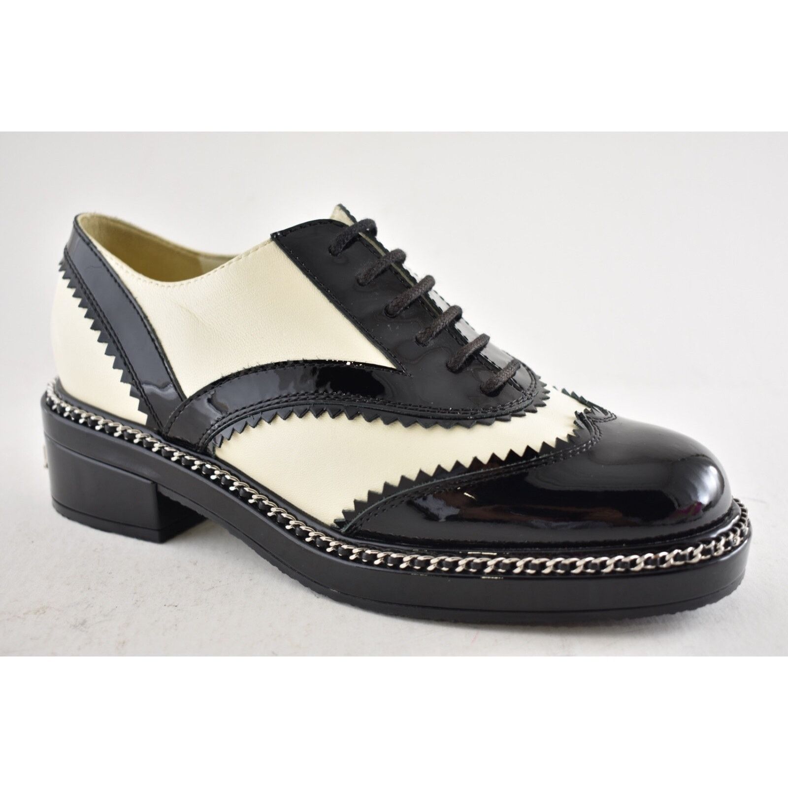 Chanel Chanel 19K Black White CC Logo Chain Around Lace Up Tie Size US 6.5 / IT 36.5 - 3 Thumbnail