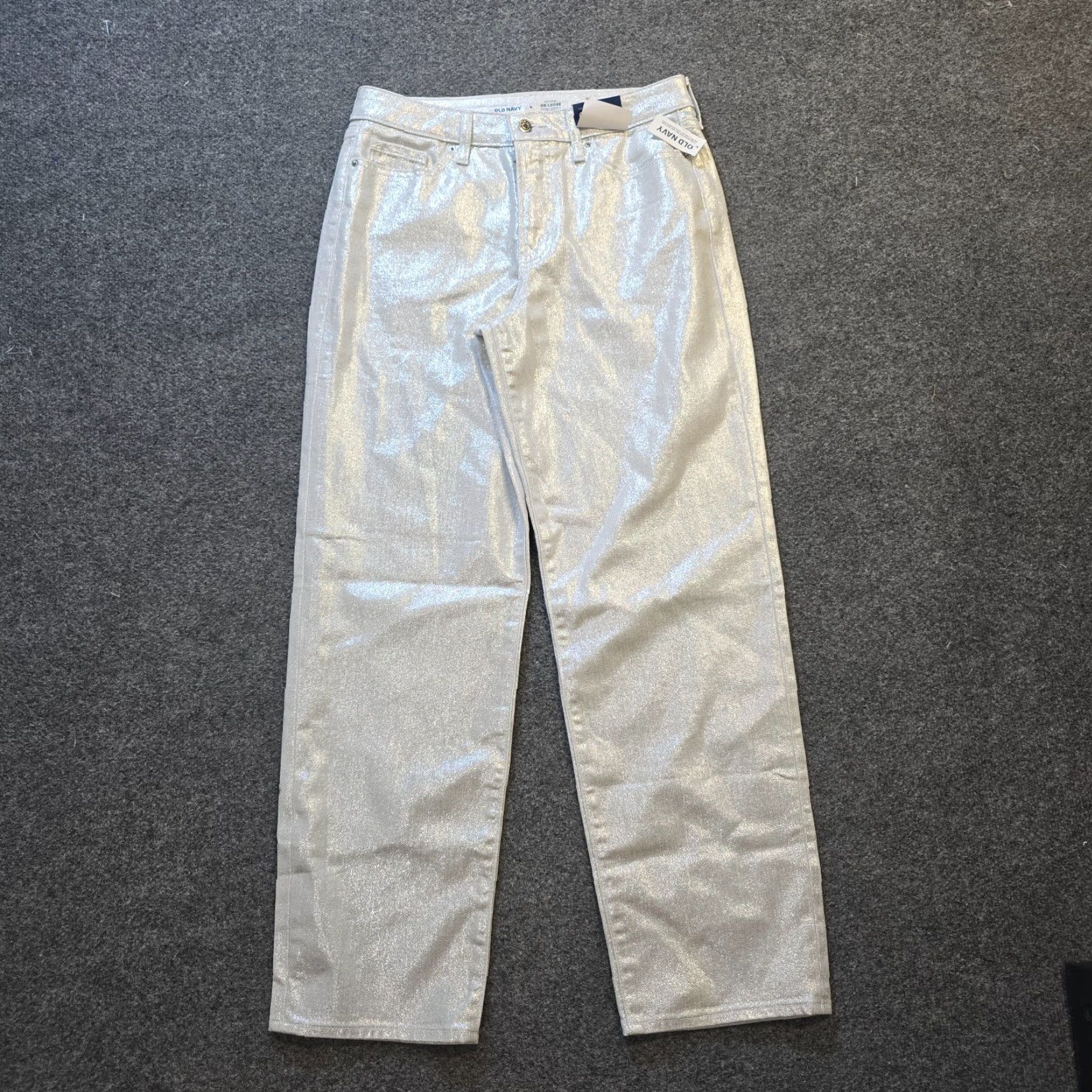 Old Navy Old Navy Jeans Womens Size 6 Silver White OG Loose Baggy Shimmer Glitter Casual Jeans Ankle 5-Pocket Womens Regular Size 6 Spring Summer Fall Winter Size 28" / US 6 / IT 42 - 2 Thumbnail